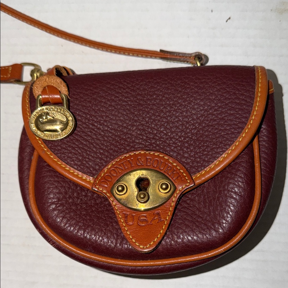 Vintage Dooney & Bourke Maroon and Tan Crossbody Bag